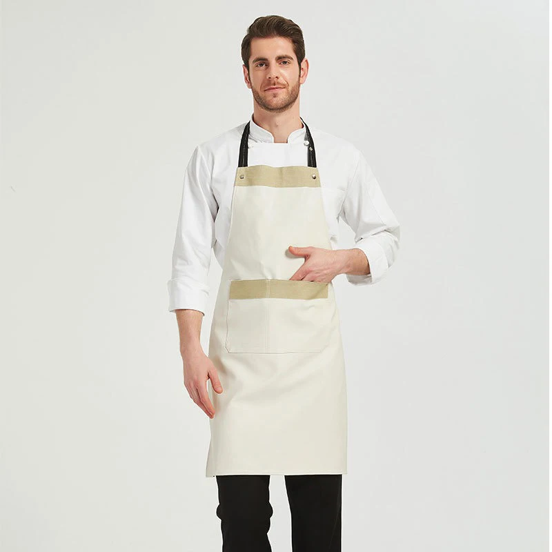 Hot Sale Bib 3-pockets Customized Cotton Wholesale Adjustable Cooking Kitchen Apron With Two Pockets