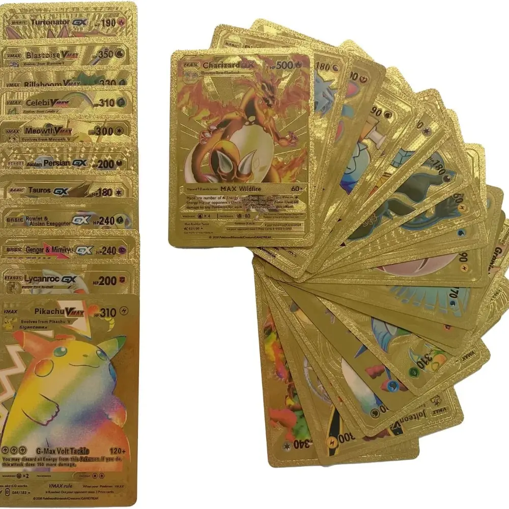55-110 Cards Metal Gold Vmax GX Energy Card Charizard Pikachu Rare Collection Battle Trainer Card Gift