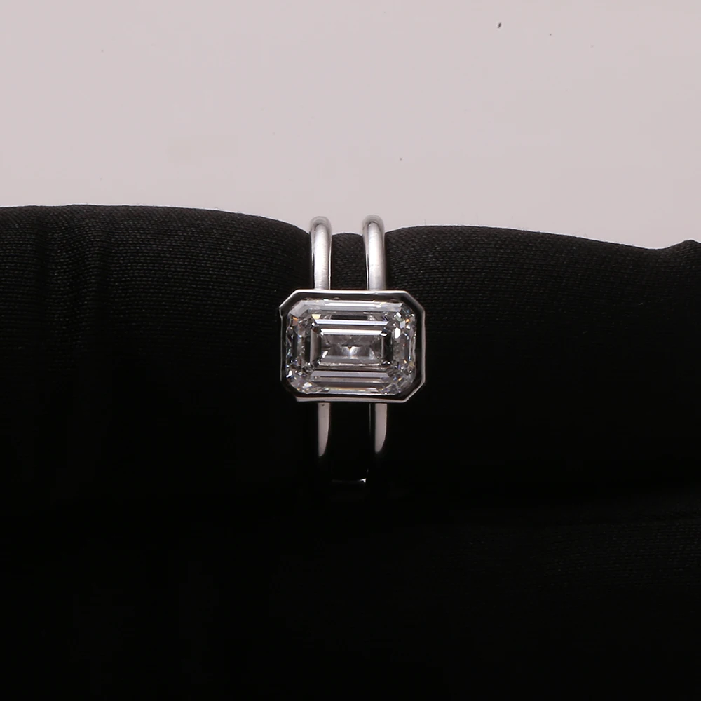 1.75 CT Emerald Cut Bezel Setting White Gold Jewelry Latest Fashion Women CVD Diamond Engagement Lab Created Diamond Ring