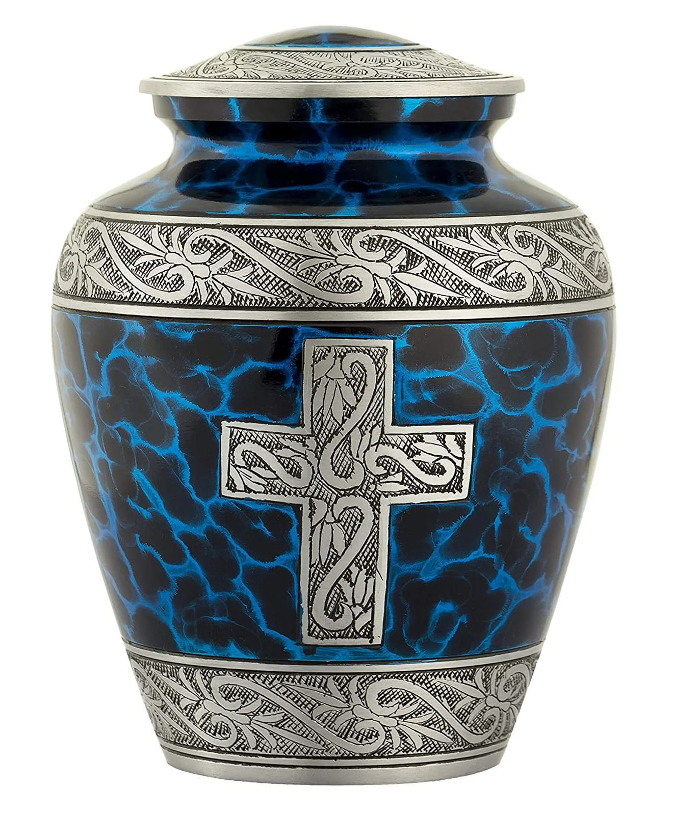 Metal Cremation Urn For Funeral Supplies Classic Jar Cross Engraved Religious Memorial Ashes Keepsake Adult Cremation Burial Urn