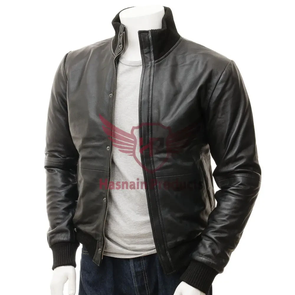 top trend Timeless Appeal of Men top material Black Leather Bomber Jacket Classic Outerwear Crafted for Elegance Bomber Jacket