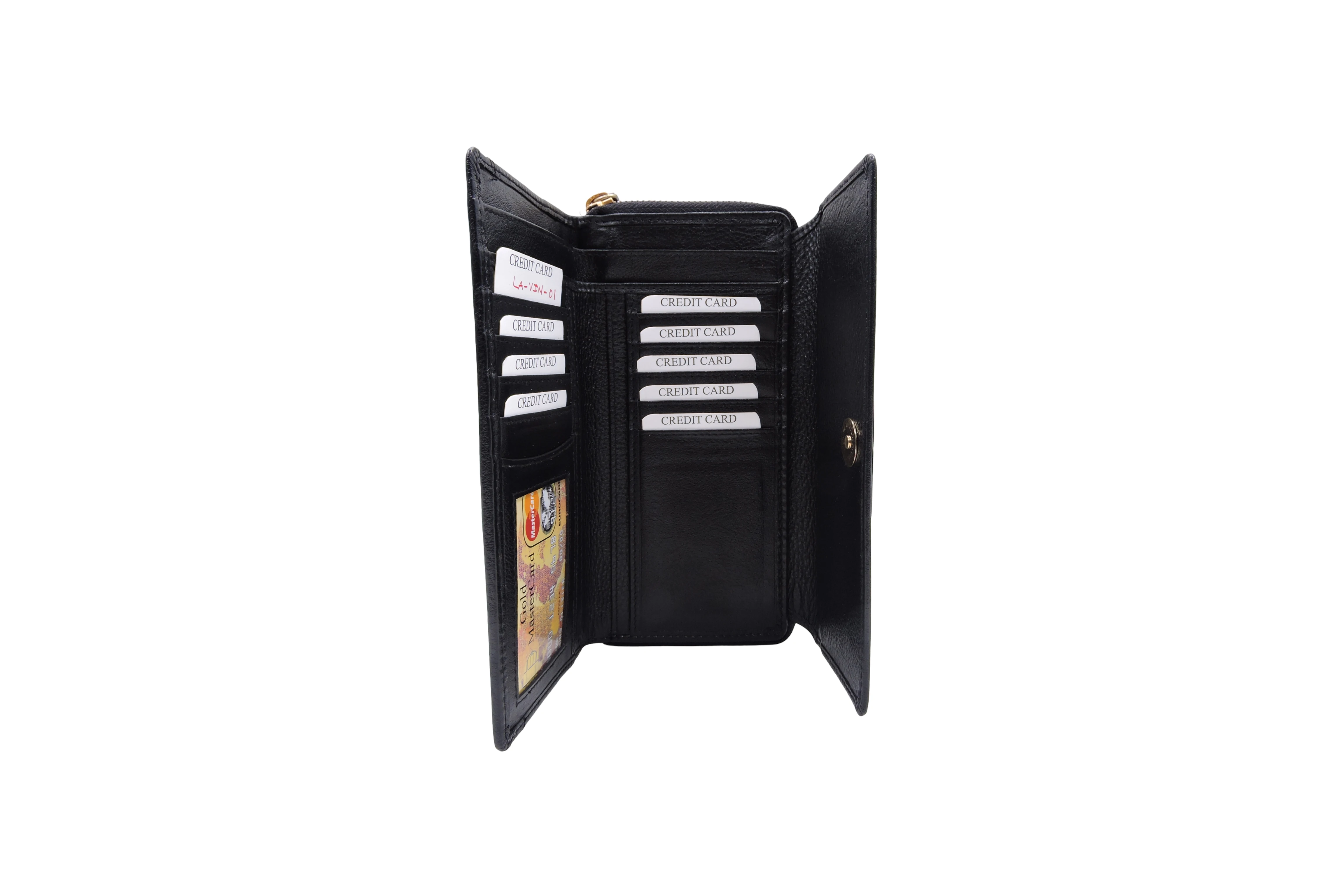 Classic Ladies Genuine Leather Ladies Wallet Black Magnet Closure Premium Quality Personalized Custom Logo Handmade