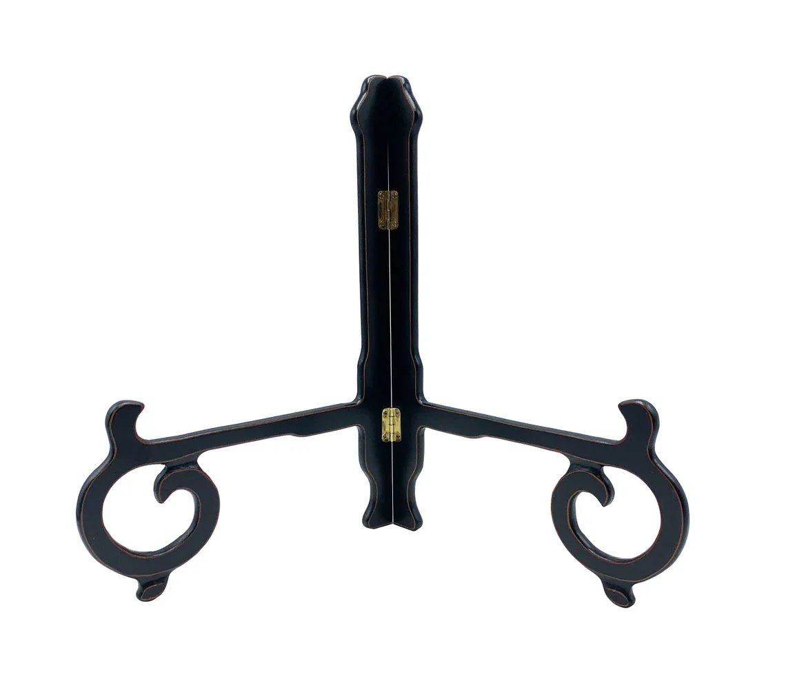 Simple Design Plate Storage Shelf Antique Black Color Tabletop Display Elegant Kitchenware Plate Stand and Holder for Home Decor