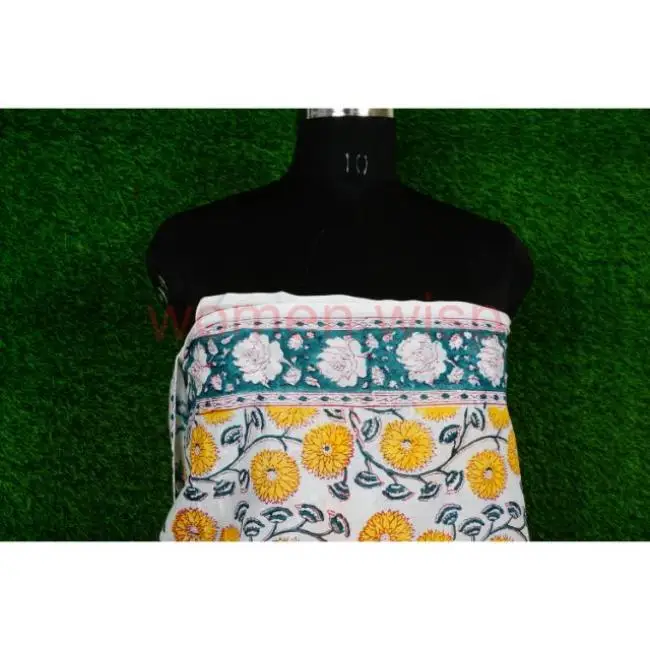 Indian Block Printed Scarf Cotton Pareo Turquoise Scarves Wholesale Woman Fashion Big Size Stole Handmade Beach Wear Sarong