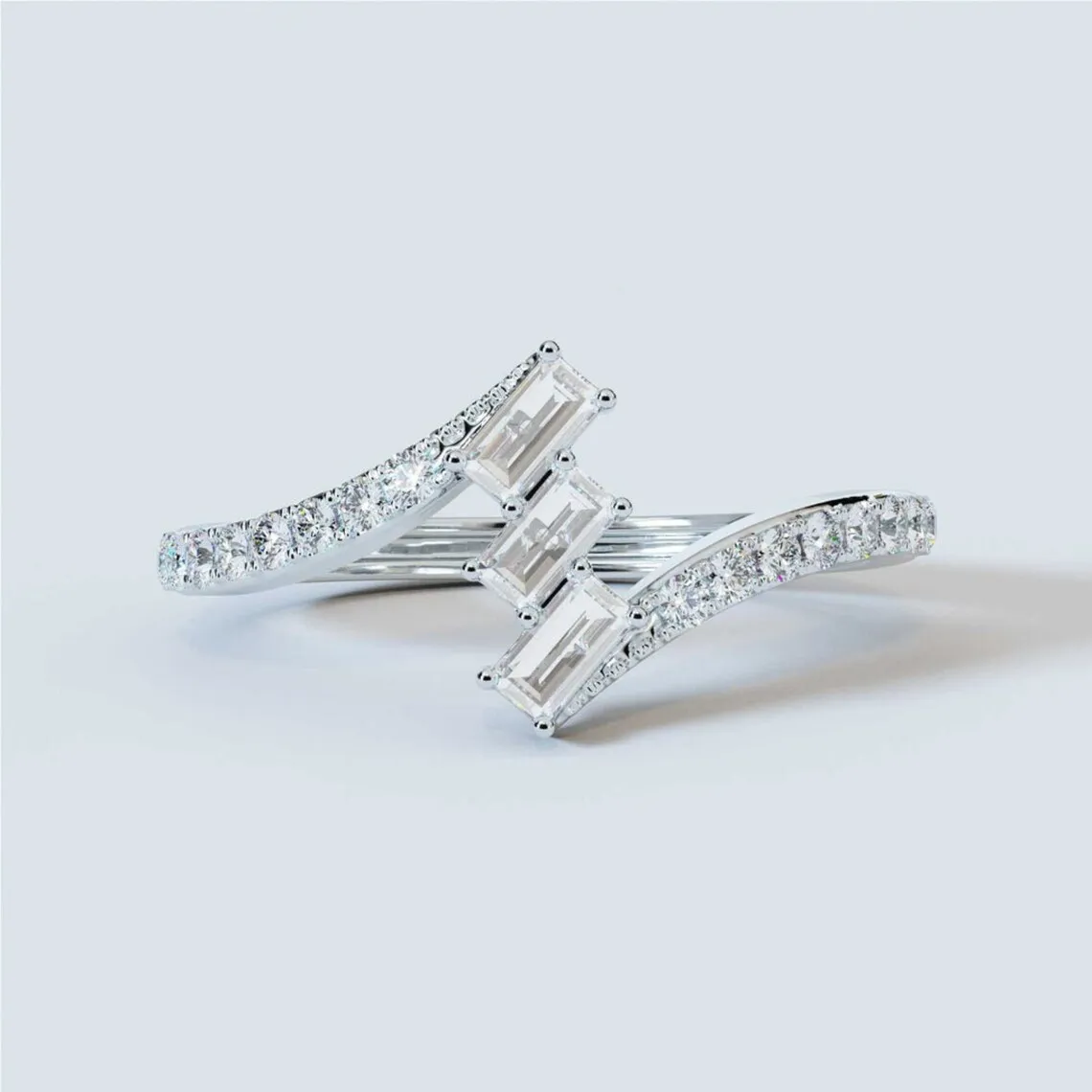 10k Solid Gold Round & Baguette Diamond Ring Lab Grown Diamond Wedding Jewelry Making Solitaire Engagement Ring