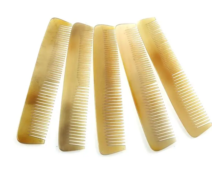 Customizable Size Design Hand-Carved Buffalo Horn Wide Tooth Comb Natural Horn Comb Animal Style Raw Technique Agate Material