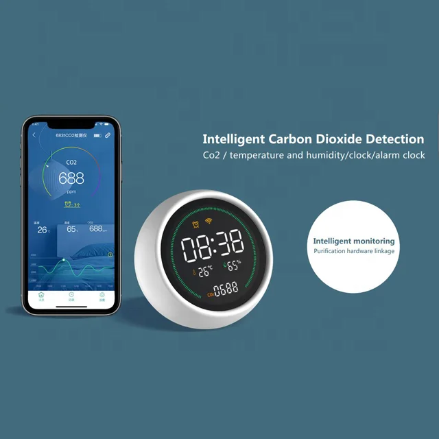 Hot Sale NDIR CO2 Detector Air Quality Monitor Clock Alarm Clock Desktop Gas Analyzer CO2 Meter Carbon Dioxide Detector