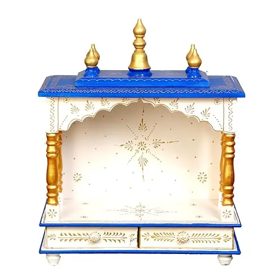 Handpainted Wooden Home Temple, Mandir For Home, Office and Gift, Pooja Mandir With Door, Home Mandapam for Pooja Religious