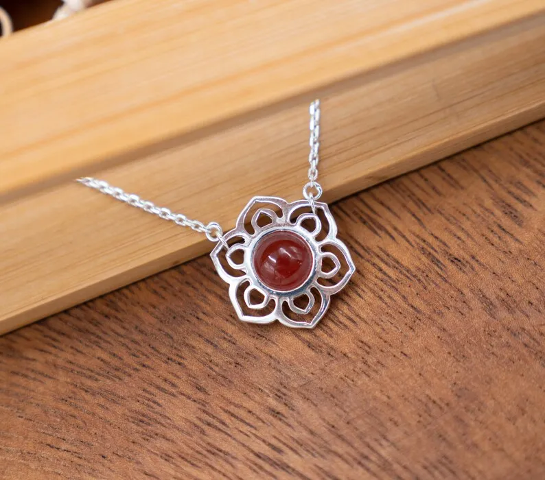 Red Onyx Pendant Round 925 Sterling Silver Charm Women Fashion Jewelry Fine Silver Charm Pendant Anniversary Gifts