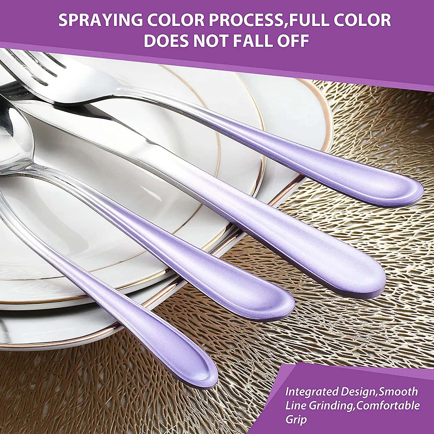 Purple Silverware Stainless Steel Flatware Set 20 Piece Tableware Cutlery Sets New Design