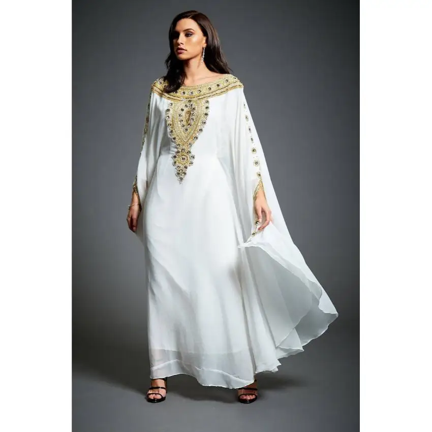 Hot Selling Elegant Evening Women Dress Long Sleeve Cross V-Neck Moroccan kaftan Casual Dresses for Women