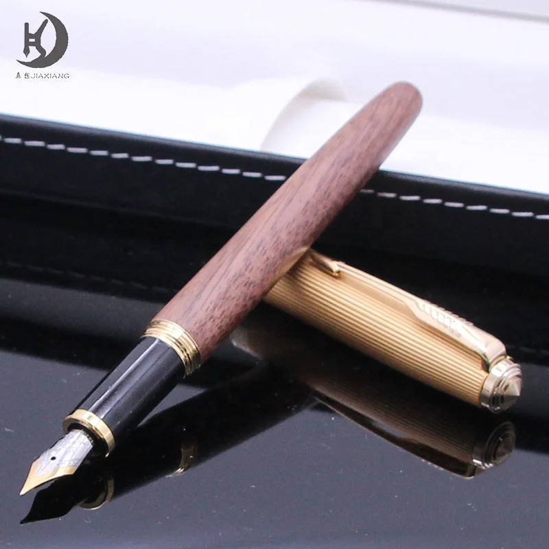 jinhao 85 Golden Arrow Clip Rosewood Walnut Screw Off Cap Extra Fine Nib Metal Fountain Pen With Ink Converter