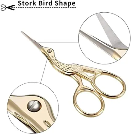Gold Plated Stork Shaped Embroidery Scissors Stainless Steel Sewing Scissors with Sharp Crane Design Tip Scissors