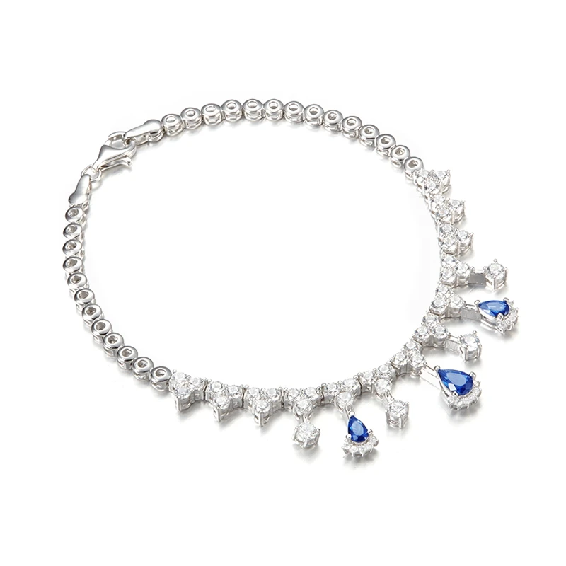 Elegant Fine Jewellery Sets High End Fashion 925 Sterling Silver Blue Color 5A Cube Zircon Pure Silver Jewelry Set Women