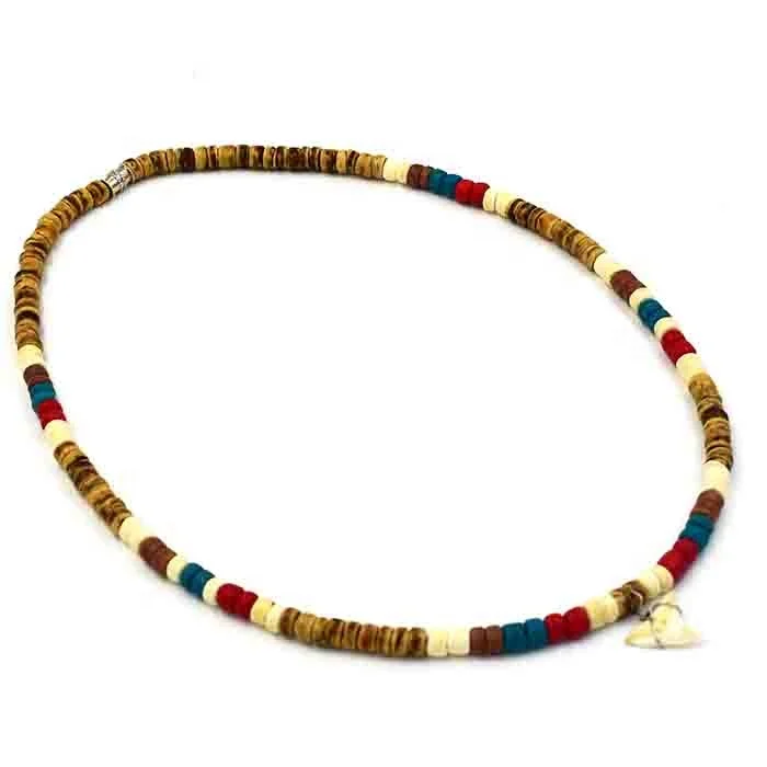 Bohemian Coconut  Shell Necklace Natural Colorful Bead Necklace With Real Shark Tooth Pendant Necklace