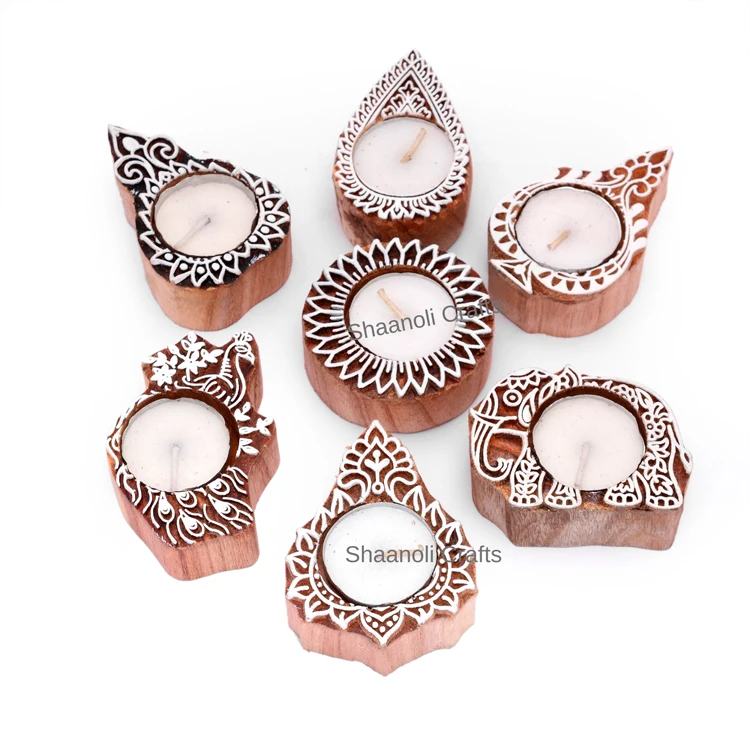 Handmade Decorative Candles With Handcrafted Wooden Candle Holders for Christmas and Wedding Return Gifts Designer Candle Holder