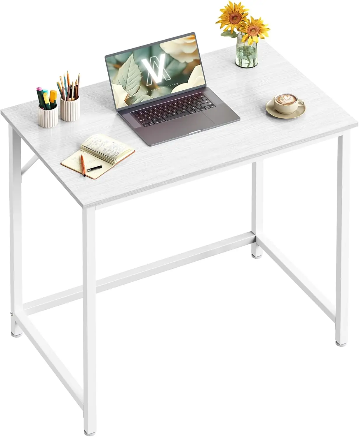 Modern Style Metal Computer Desk for Small Spaces Home Office & Gaming Maple White with Metal Frame Home Furniture