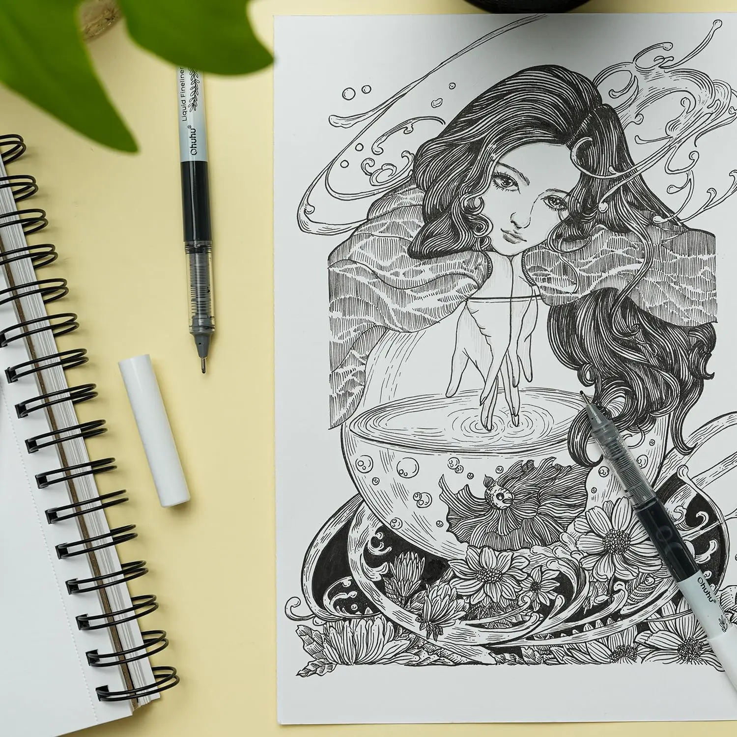 Ohuhu Liquid Fineliner Drawing Pens 9 Sizes Liquid Fineliner Pens Pigment Black Ink Micro Pens Assorted Point Sizes