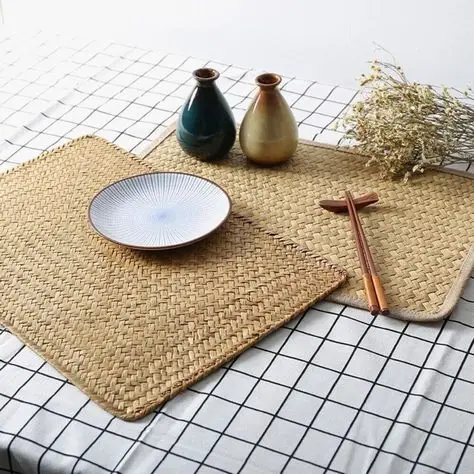 Rustic boho rattan placemats for home or event decor handmade and eco-friendly for stylish dining settings