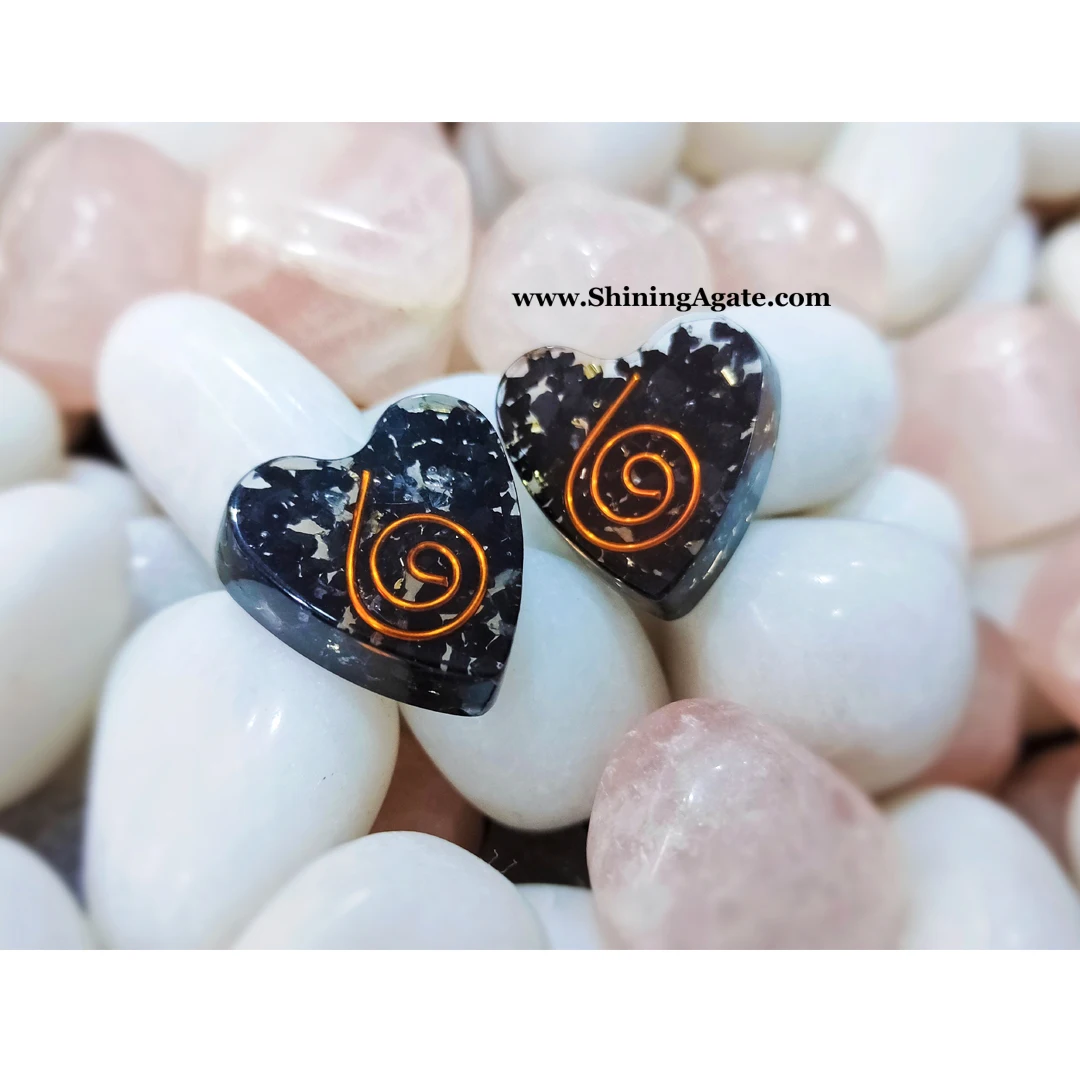 Black Tourmaline Shungite Crystal Stone Heart Shape EMF Protector Phone Grip Radiation Protection Orgonite Energy Phone Grip