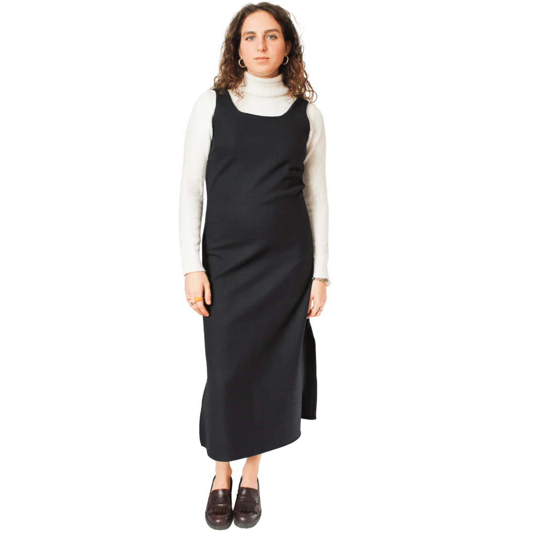 Женское классическое платье миди высокого качества, итальянское женское повседневное синее Итальянское Платье без рукавов