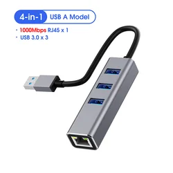 4in1 USB Hub Aluminum Multiport Dock Station with USB3.0 Adapter Lan Gigabit RJ45 1000Mbps Docking Station Computer Accessories