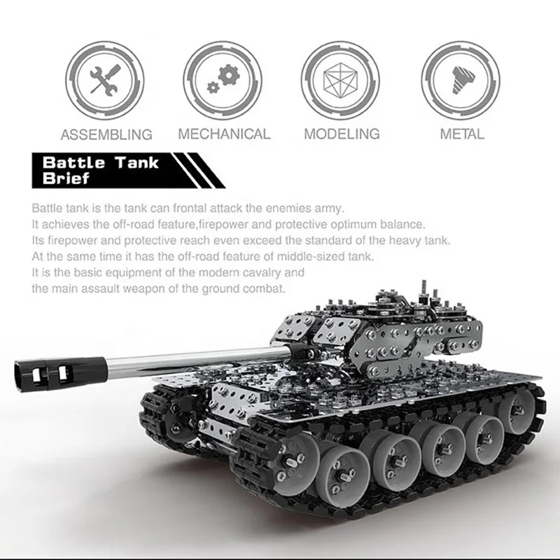 Hot Sale Classic Tank 3D Metal Building Block Set Kids Construction DIY Assembly Toys Educational Metal Puzzle Toys