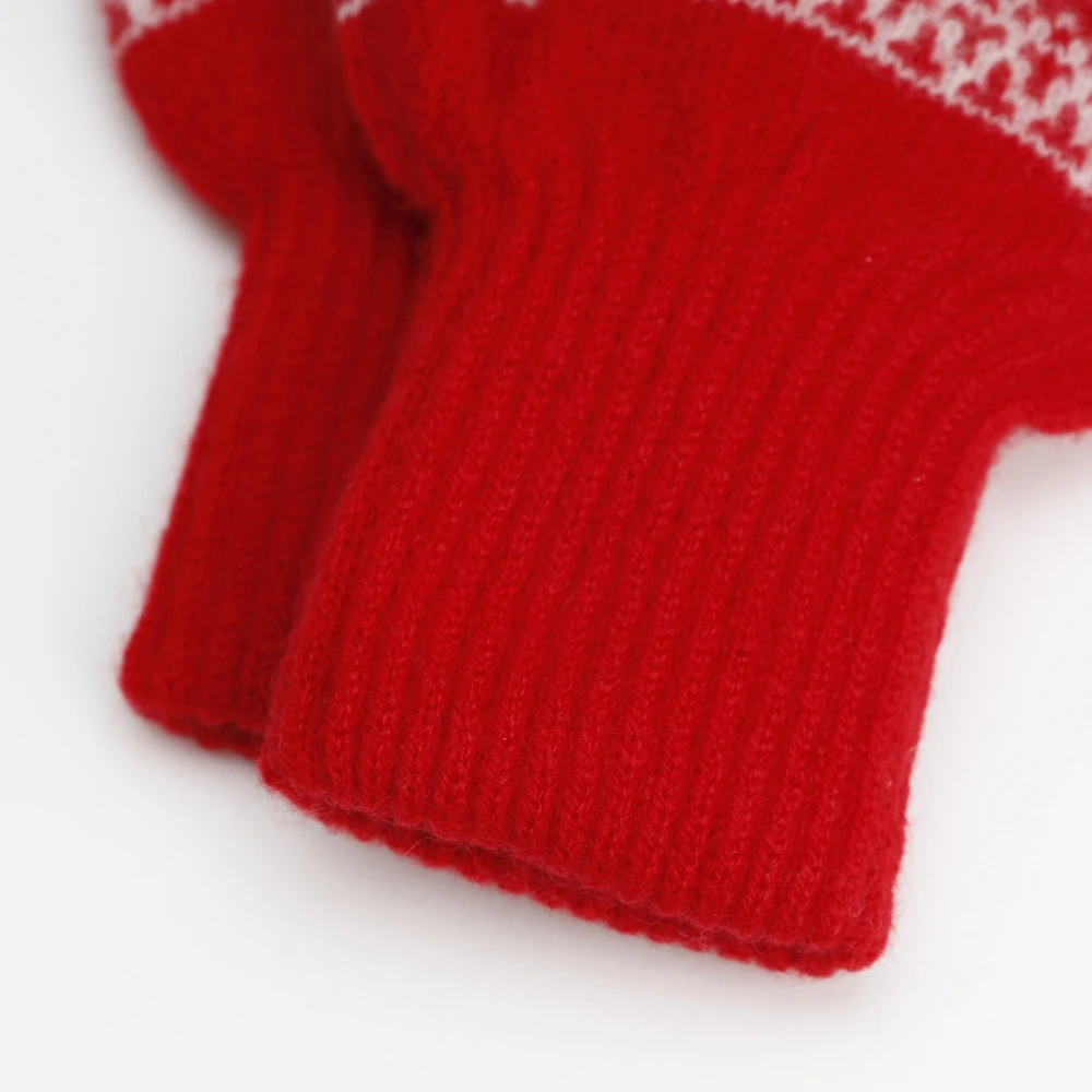 Unisex Winter Red Gloves Mittens with Christmas Snowflake Design Pure Natural Mongolian Cashmere Wool Knitted Style Wholesale