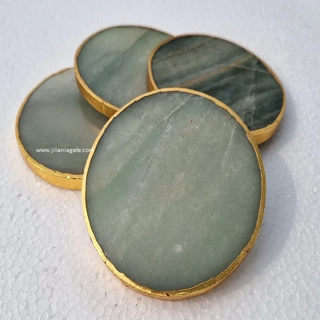 Green Aventurine Agate Coaster Wholesale round Quartz Gemstone Tabletop Gold Plating Ball Theme Decorations Love Style Rose Jade