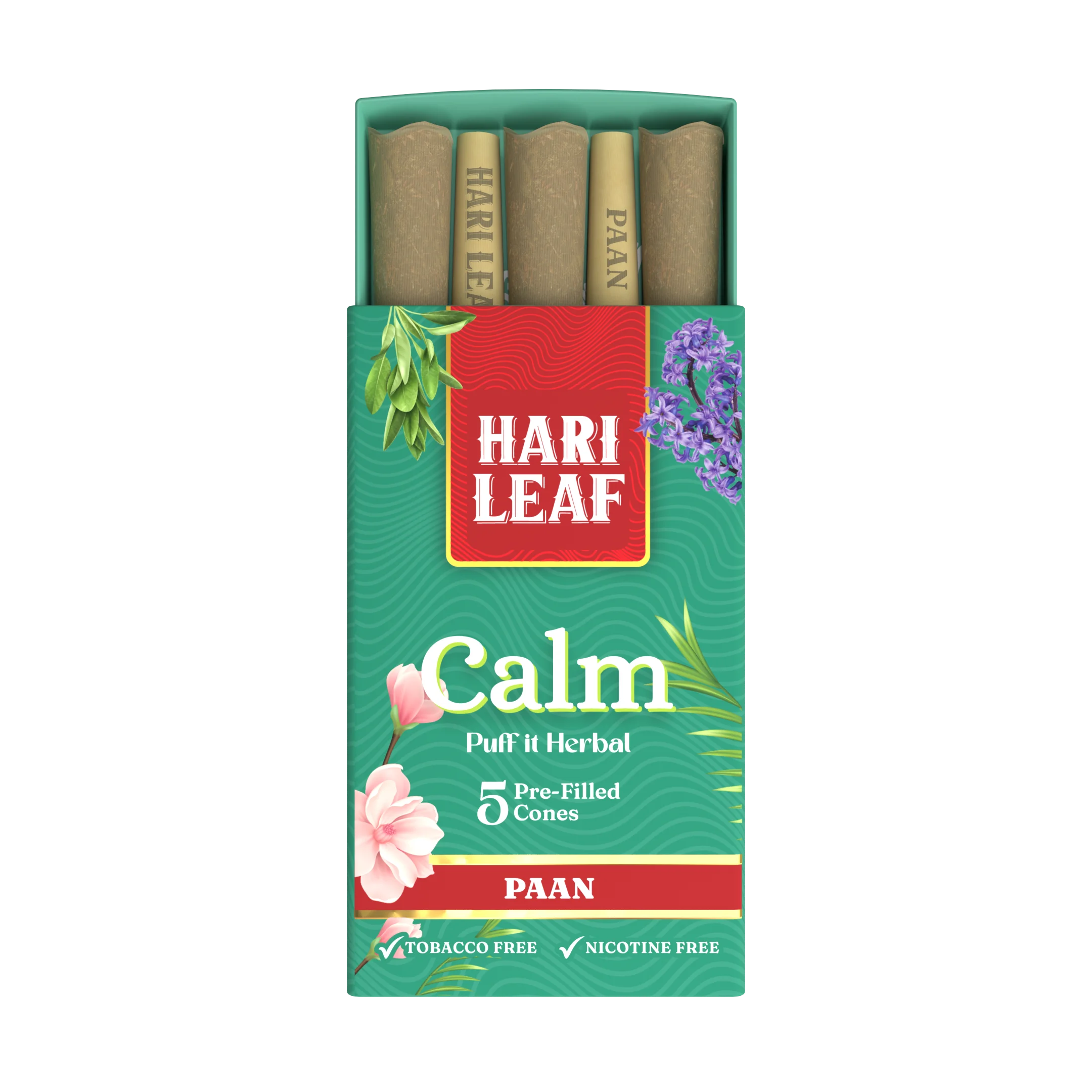 Hari Leaf Calm Blend Paan Pre Filled Cones 5 per Pack Non Tobacco Nicotine Tar Free Easy Throat Accessories