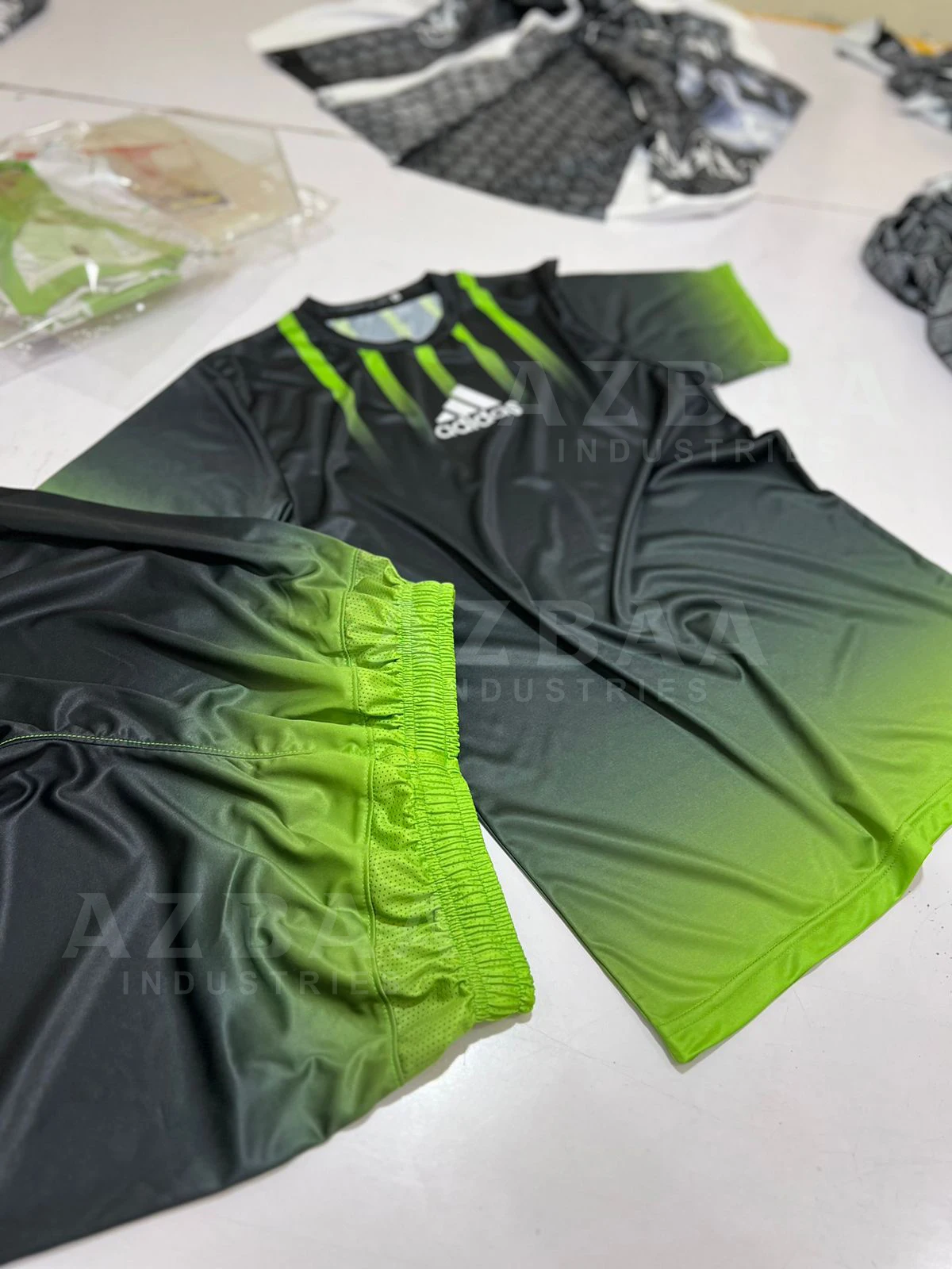 Premium design with mesh panel shorts green yellow and custom colors wholesale soccer uniforms