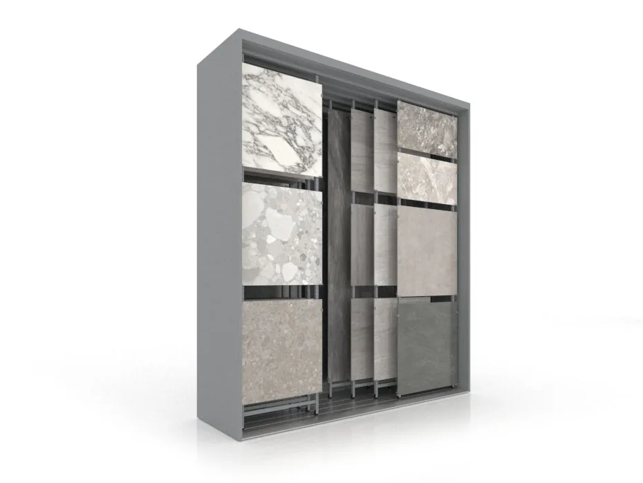 INSCA Stylish Design Ceramic Tile Display Racks 118 Tiles for Outdoor Showroom Organizer and Display Stand