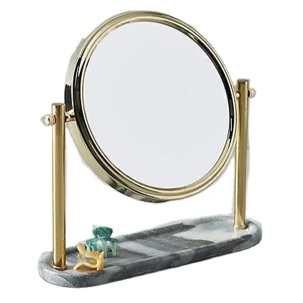 Marble Base Luxury Design Table Top Desktop Mirror Hotel Used Makeup Golden Round Adjustable Mirror