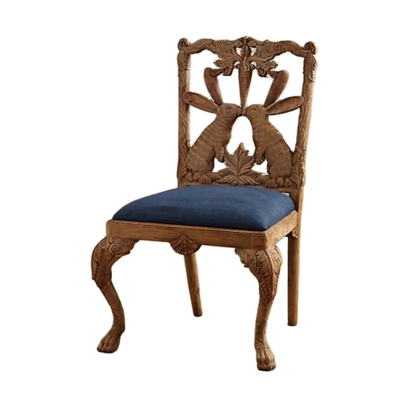 modern luxury vintage antique royal living room wooden hand carved menagerie rabbit dining Derma chair room indian rosewood