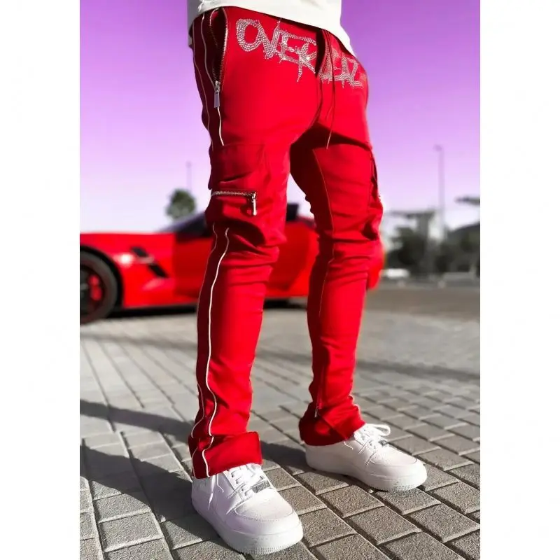 XINYI Custom Logo Men Track Sweat Reflective Rhinestone Cargo Joggers Pants With Pockets