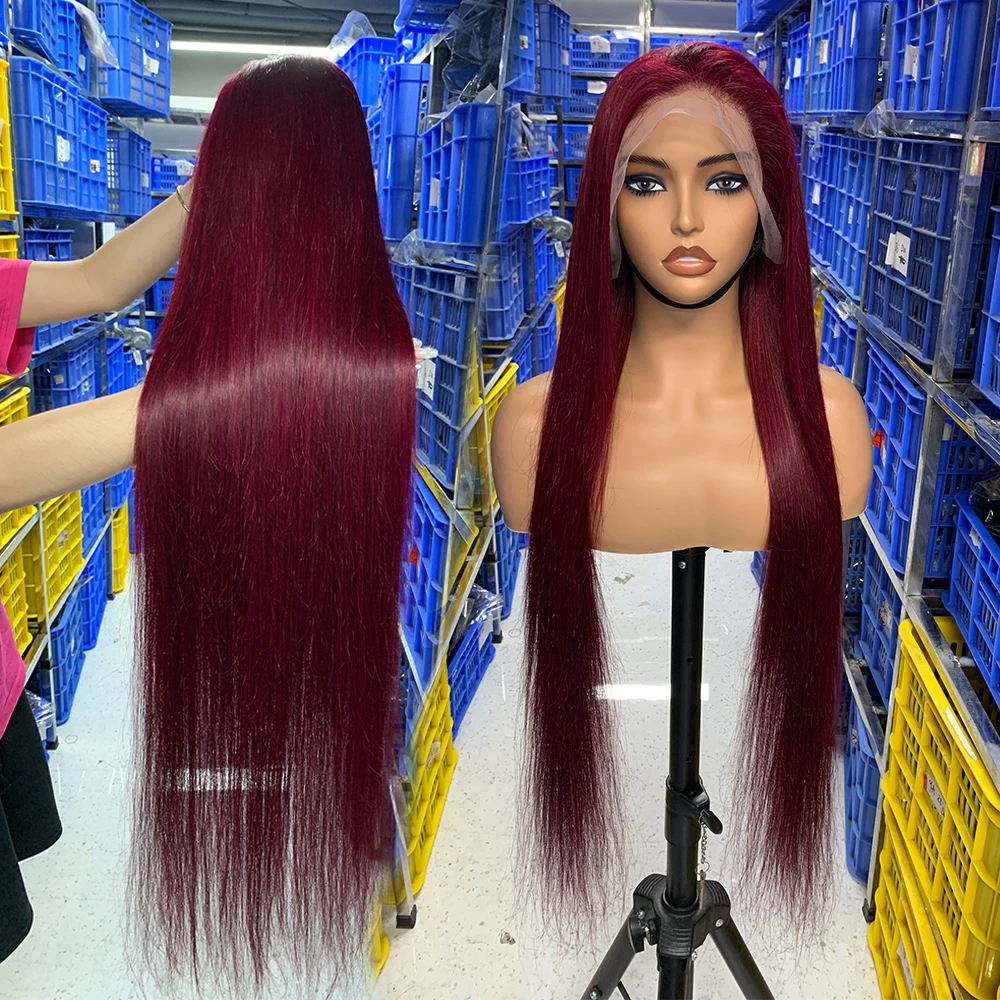 99J Water Curly 13x4 HD Lace Frontal Wigs Wine Red Colored Wet And Wavy Glueless Human Hair Lace Front Wigs Brazilian Virg