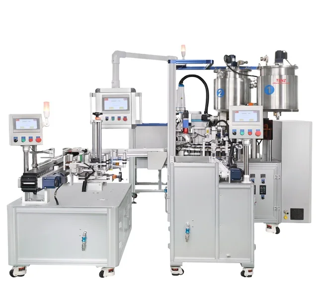 TENZ TM-24-1AP Piston Ceramic Valve Pump Monoblock Rotary Automatic Cosmetic Lip Gloss Eyeliner Mascara Filling Capping Machine