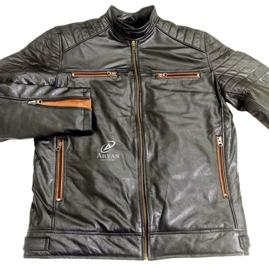 Real Stylish Genuine Leather Men Bomber Jacket Men Clothing Slim Long Sleeve Leather Fashion Zipper Fur Puffer Motorcycle Jacket