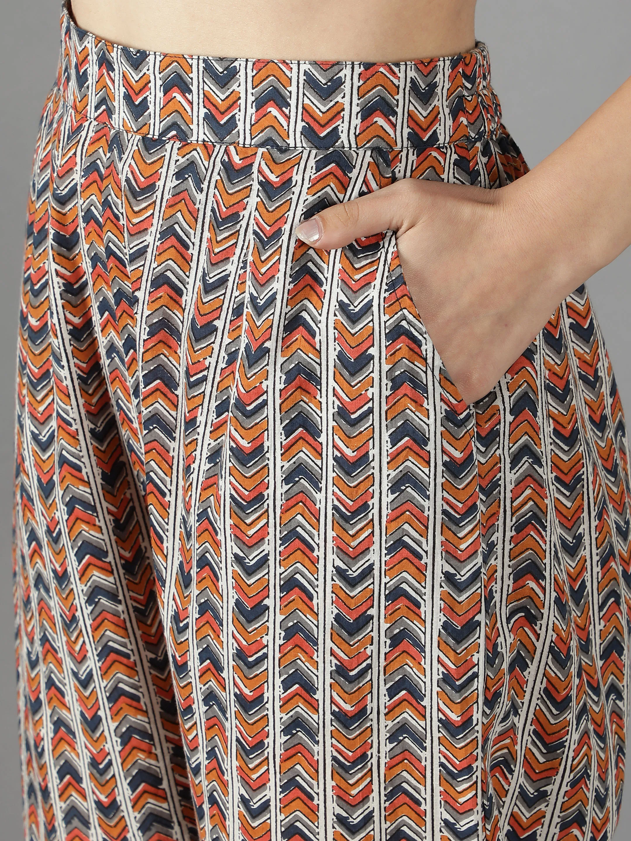 Evening Blue Handblock Floral Print Kaftan kurta with Gota Detailing Belt and Geomtery Print Pant Summer Women Kurta Sets