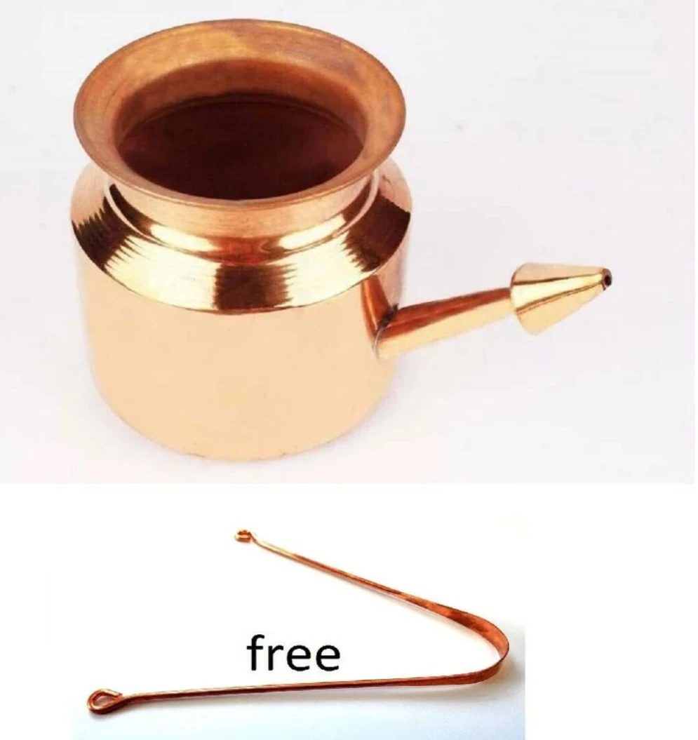 Pure Copper Neti Lota Ramjhara Prayer Kalash with Tongue Cleaner Pure Copper Hindu Handmade Pooja Item Pot 300ml/10 FL OZ