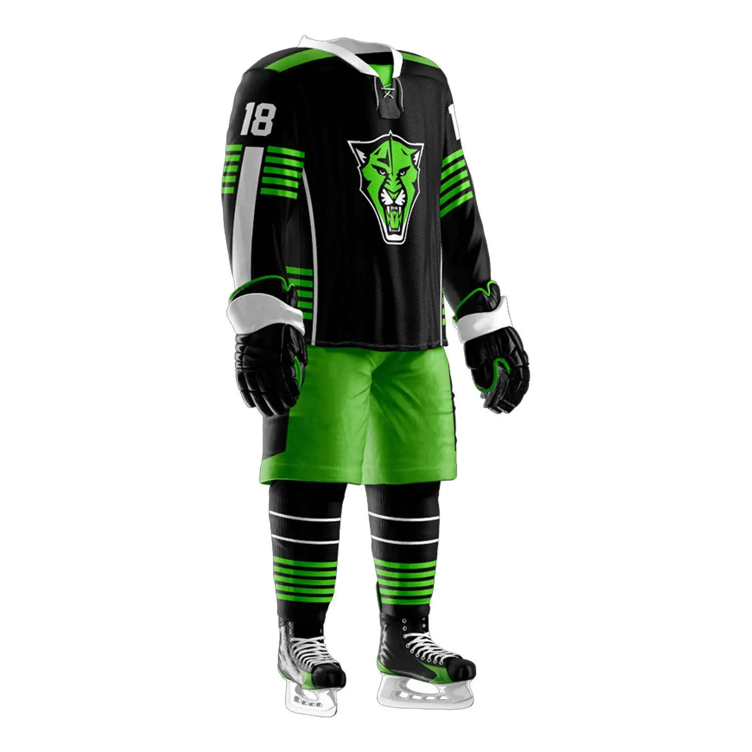 100% Polyester Mesh Fabric Custom Made Hockey Uniform Set Full Sublimation Printing Ice Hockey Jersey Socks And Pants Shell
