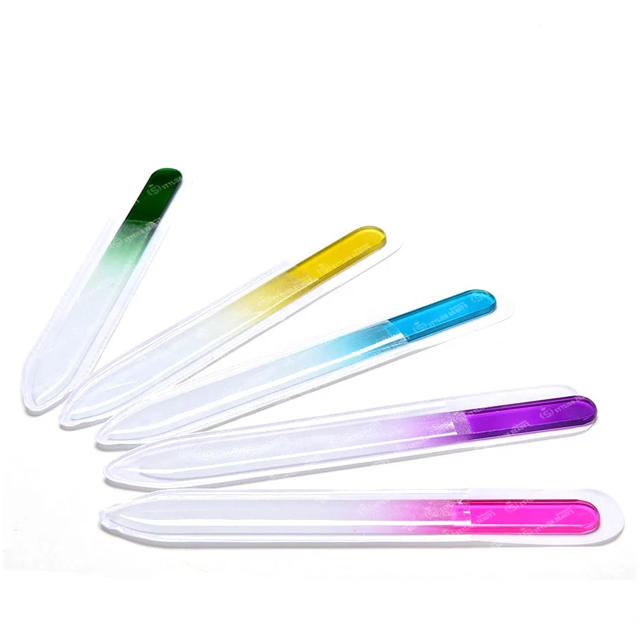 Customized Logo Private Label Anti Static Rainbow Acrylic Professional Washable Small Crystal Mini Glass Nail Files