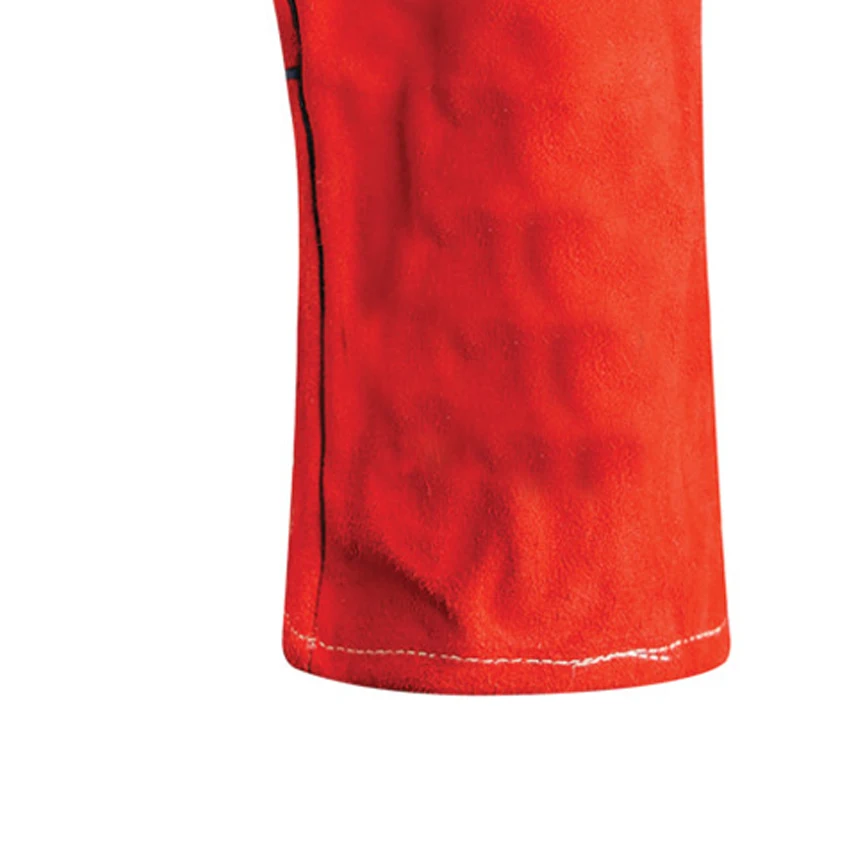 Custom made black piping red welding gloves/Cheap price cow split leather AB grade 14 inch welding gloves wholesale