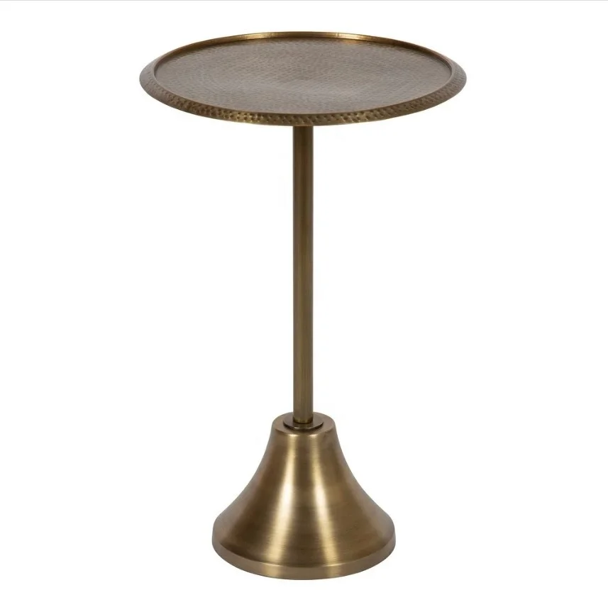 Dimple Hammered Round Shape Antique Brass Coffee Side Table Designer Sofa Side Table From India