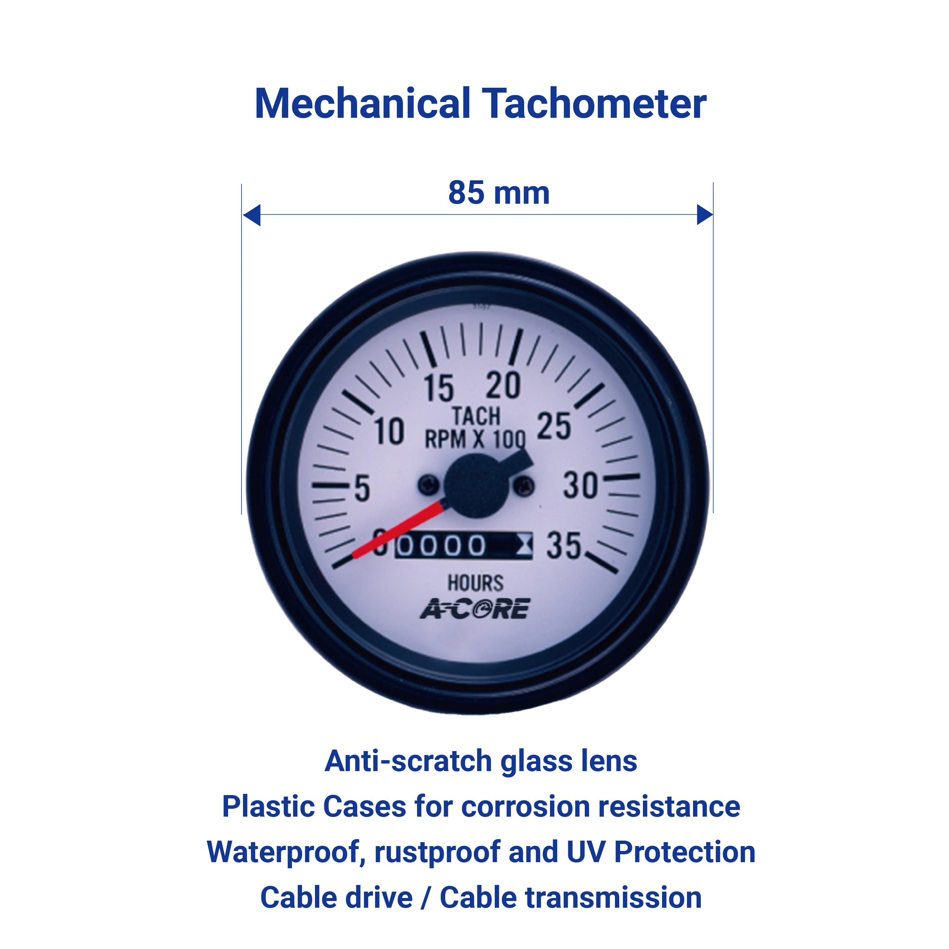 Mechanical Tachometer Traditional Car White Face Mechanical Auto Tachometer