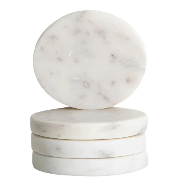 Best Seller White Marble and Wood Coaster set in Round Square Hexagon Durable Coffee Tea Coasters for Sale