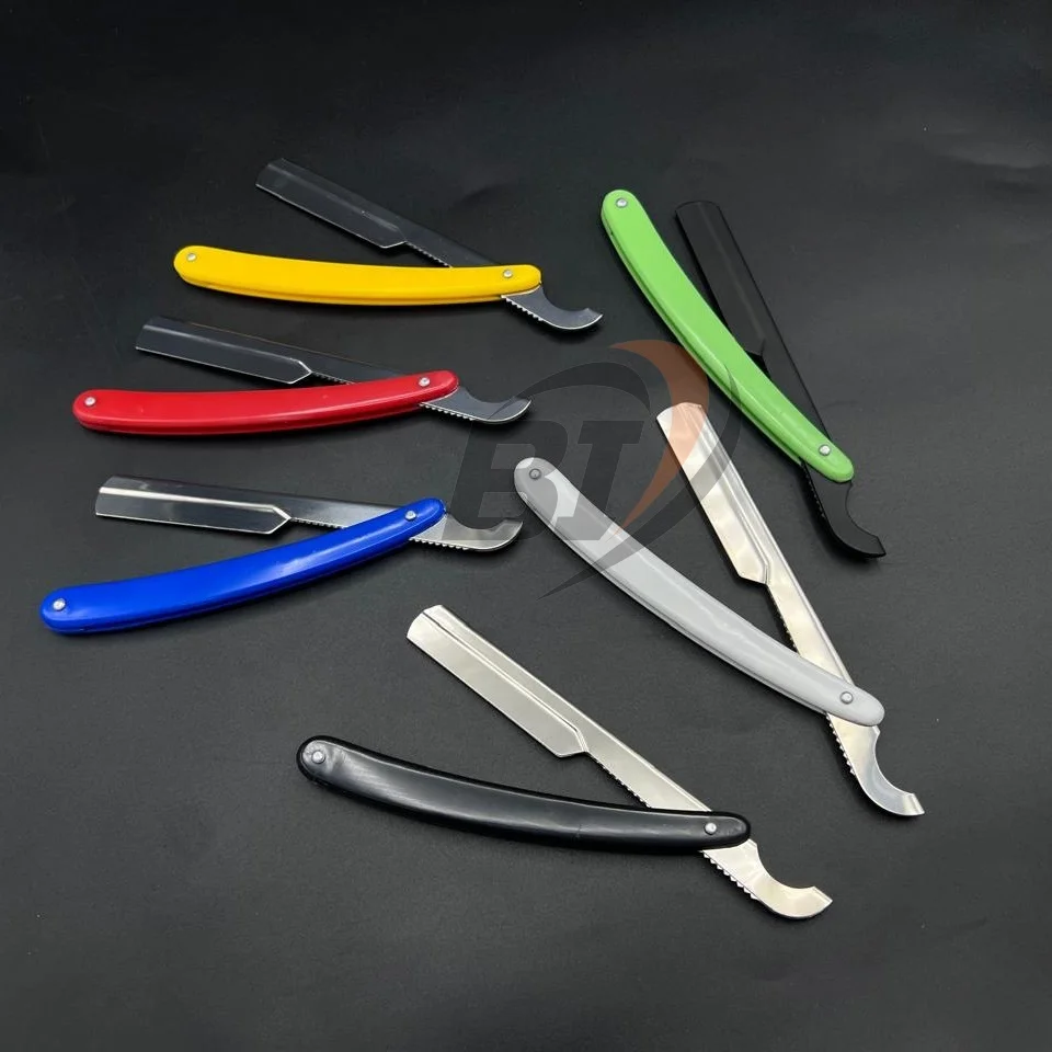 Custom Logo Barber Shaving Razor Sustainable Steel Blade Plastic Handle Face Use Safety Feature With Private Label Throat Razor