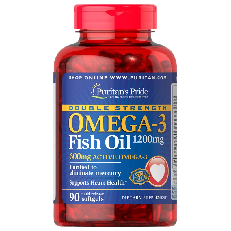 Wholesale Puritans Pride Double Strength Omega 3 Fish Oil 1200 mg/600 mg Omega-3 90 Count Antioxidant USA Distributor