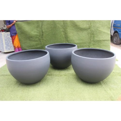 Terrace Garden Glossy look Outdoor Indoor Resin Decorative Round Pot Set FRP Flower Vase for Hotels, Malls, Offices, airports