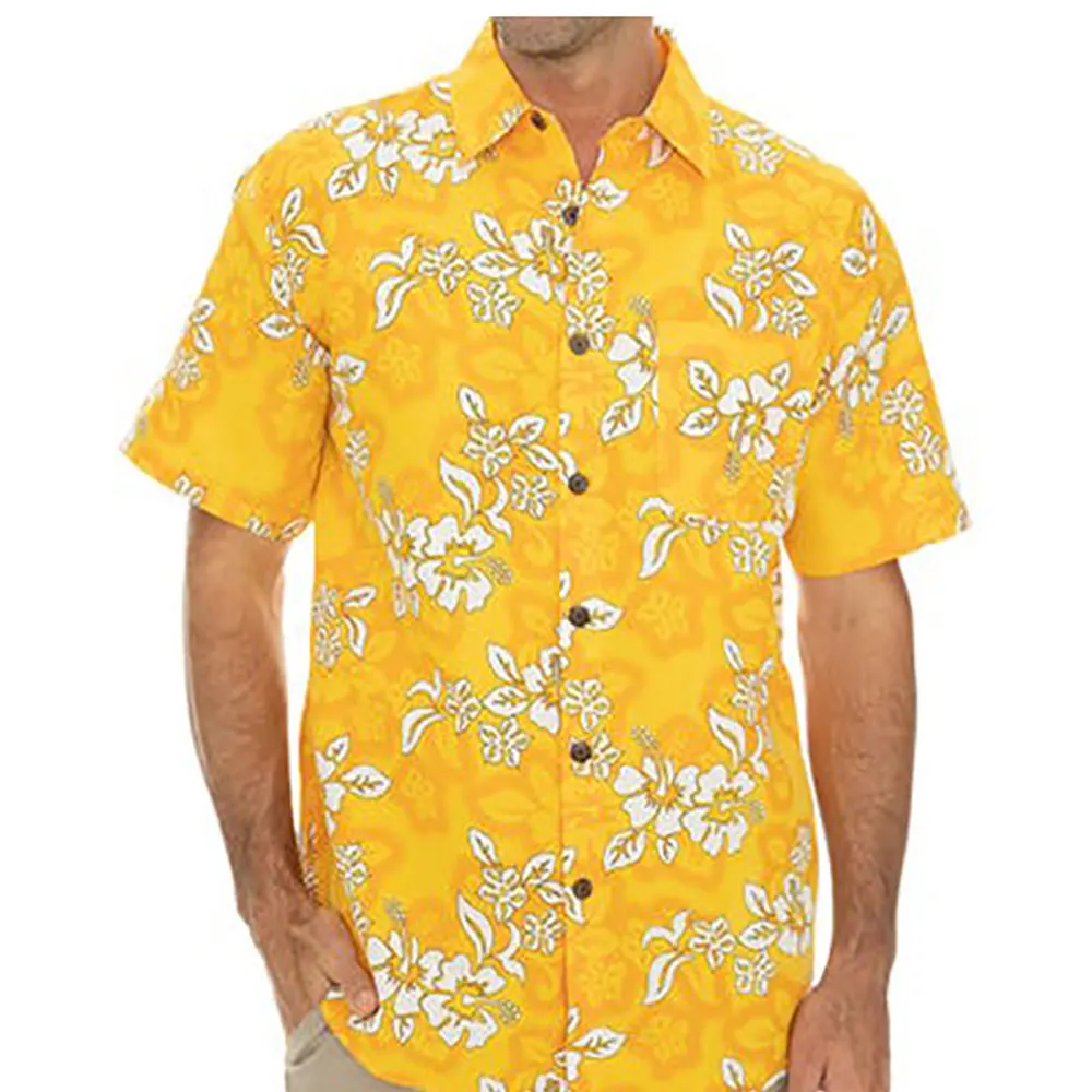Mens Yellow Hibiscus Flower Tropical Plant Hawaiian Shirt Vintage Hawaii Shirt Custom Hawaiian Shirt for Man Woman